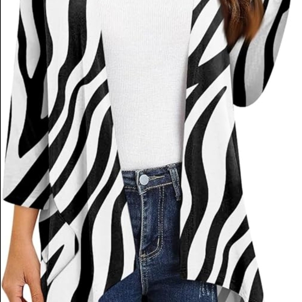 Chico's Black and White Zebra Print Cardigan Sweater - Picture 1 of 7